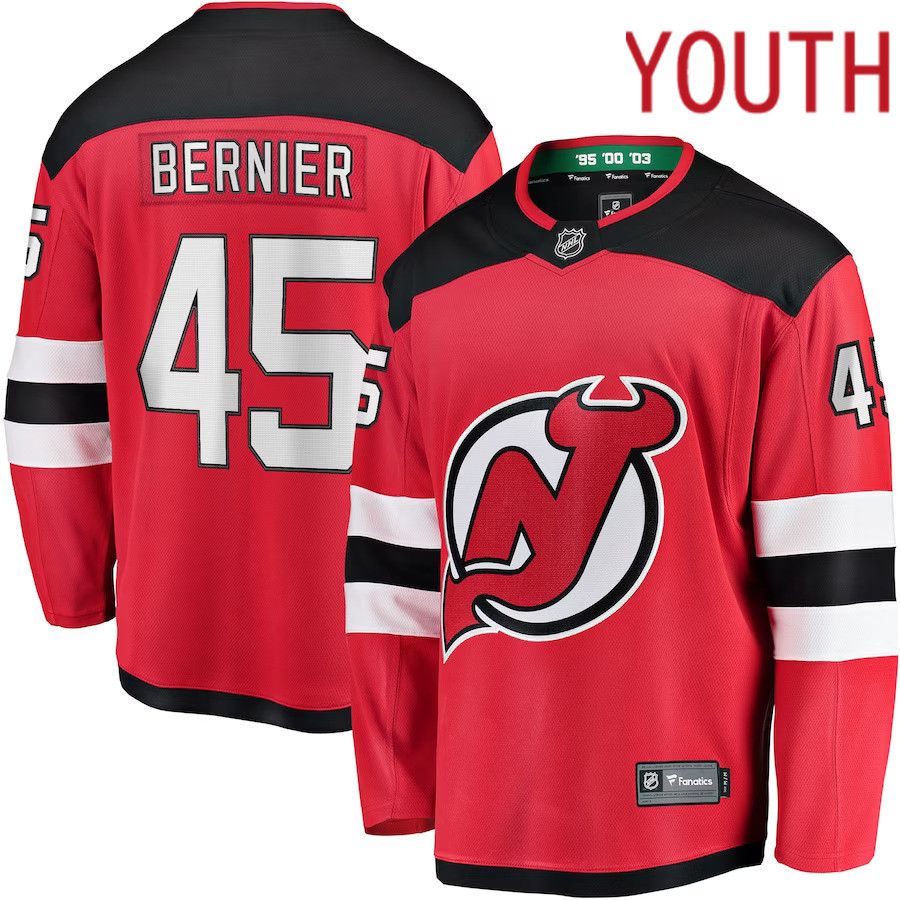 Youth New Jersey Devils #45 Jonathan Bernier Fanatics Branded Red Breakaway Player NHL Jersey->youth nhl jersey->Youth Jersey